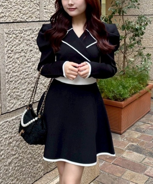 rienda★　ワンピース　テーラードカラーミニフレアニットワンピース　Mサイズ rienda（リエンダ） ワンピース テーラードカラーミニフレアニット