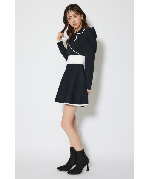 rienda（リエンダ） ワンピース テーラードカラーミニフレアニット