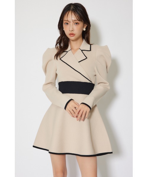 rienda（リエンダ） ワンピース テーラードカラーミニフレアニット