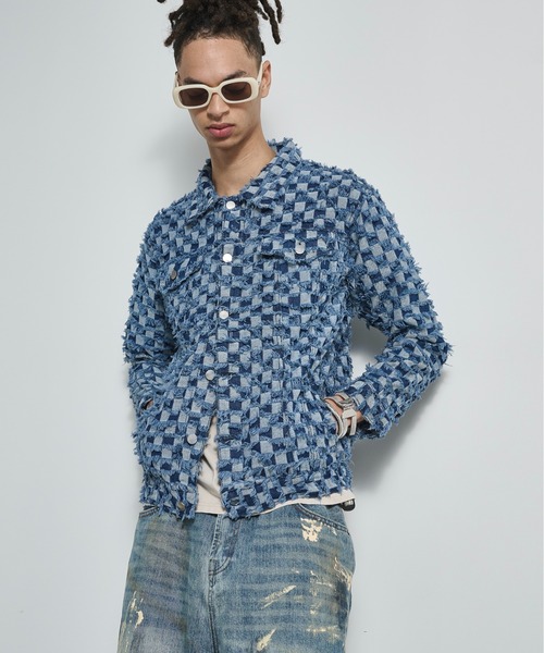 BLANK HOTEL デニムジャケット gジャン Checker Raw Edge Trucker
