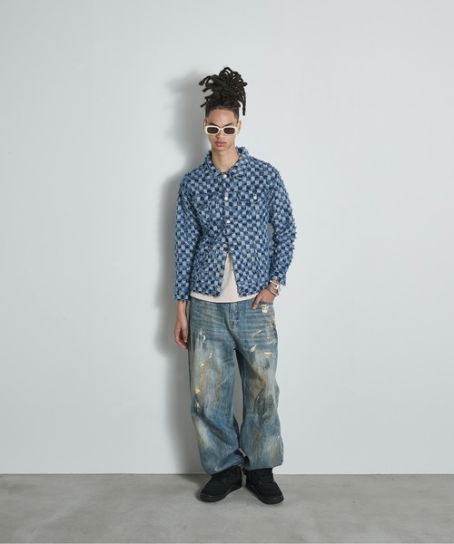 BLANK HOTEL デニムジャケット gジャン Checker Raw Edge Trucker