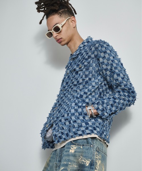 BLANK HOTEL デニムジャケット gジャン Checker Raw Edge Trucker