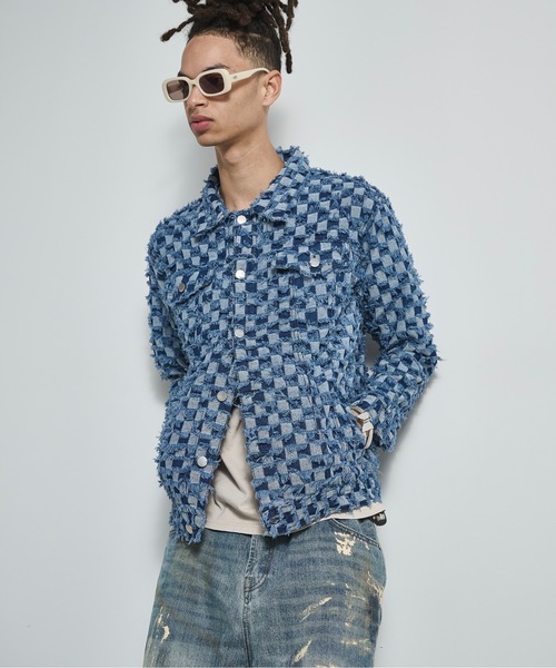 BLANK HOTEL デニムジャケット gジャン Checker Raw Edge Trucker