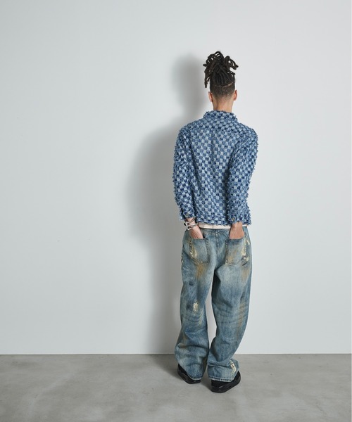 BLANK HOTEL デニムジャケット gジャン Checker Raw Edge Trucker