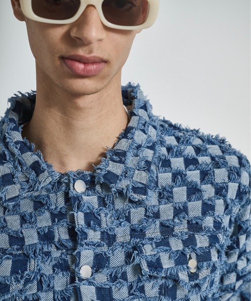 BLANK HOTEL デニムジャケット gジャン Checker Raw Edge Trucker