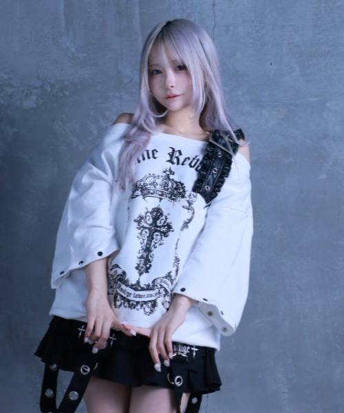 Amilige アミリージュ クロスオフショルトップス Amilige（アミリージュ） トレーナー スウェット クロスオフショル