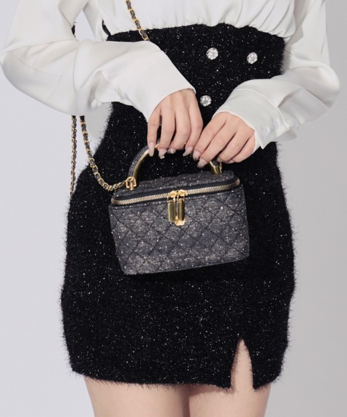 ALLuRing ChaRm ハンドバッグ Rhinestone Denim Quilted Vanity Bag