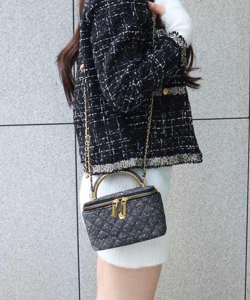 ALLuRing ChaRm ハンドバッグ Rhinestone Denim Quilted Vanity Bag