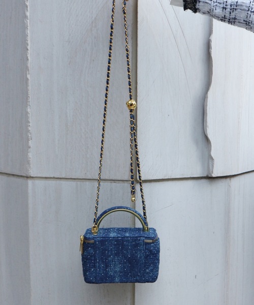JilLA ハンドバッグ Rhinestone Denim Quilted Vanity Bag / ライン