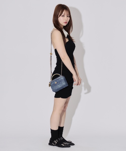 ALLuRing ChaRm ハンドバッグ Rhinestone Denim Quilted Vanity Bag