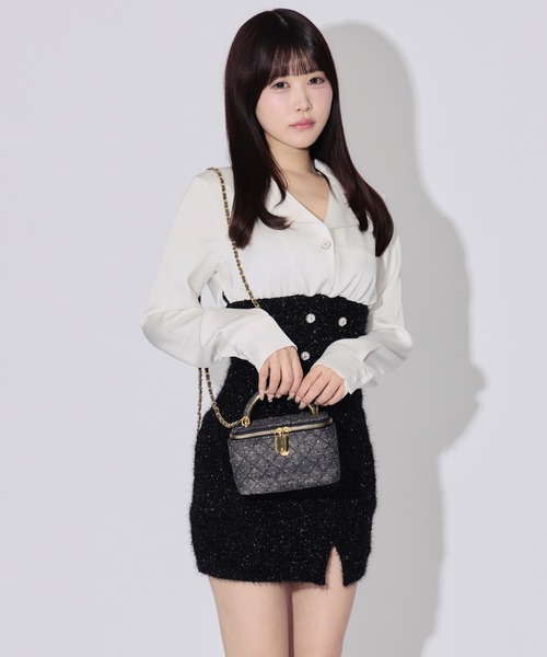 デニム調 ハンドバッグ ラインストーン装飾 2点 JilLA ハンドバッグ Rhinestone Denim Quilted Vanity Bag / ライン