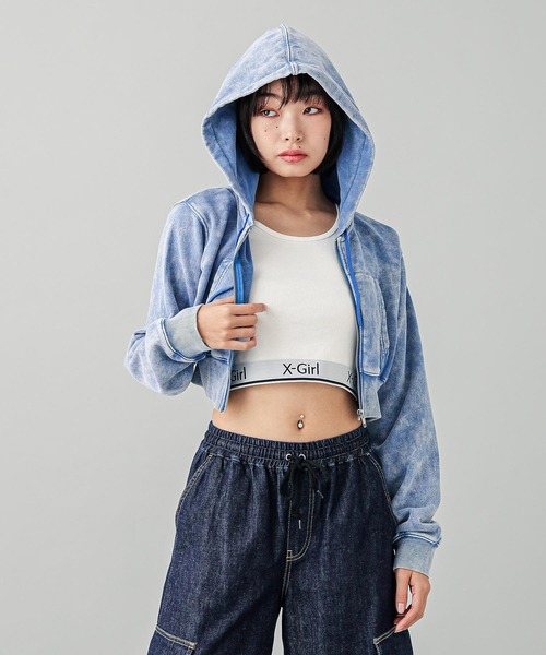 「X-girl」 ジップアップパーカー M ブルー レディース_画像3