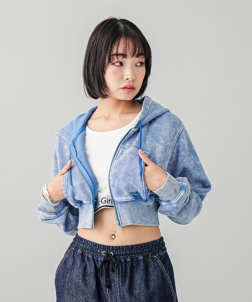 「X-girl」 ジップアップパーカー M ブルー レディース_画像5