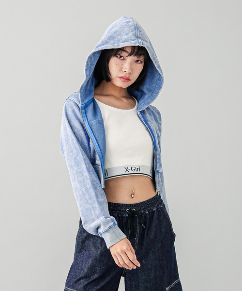 「X-girl」 ジップアップパーカー M ブルー レディース_画像6