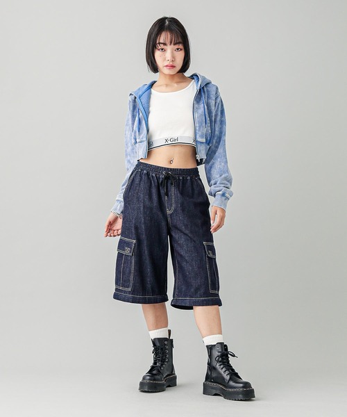 「X-girl」 ジップアップパーカー M ブルー レディース_画像7
