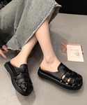 サンダル レザー調 メッシュ コンフォート フ...の詳細画像1