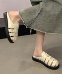 サンダル レザー調 メッシュ コンフォート フ...の詳細画像5