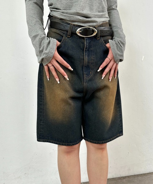 「WHO'S WHO gallery」 デニムハーフパンツ FREE ネイビー レディース_画像3