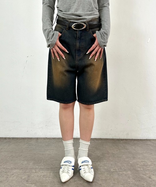 「WHO'S WHO gallery」 デニムハーフパンツ FREE ネイビー レディース_画像4