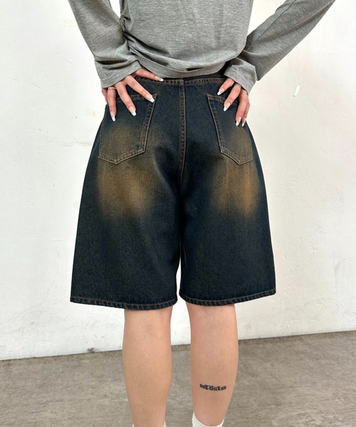 「WHO'S WHO gallery」 デニムハーフパンツ FREE ネイビー レディース_画像5