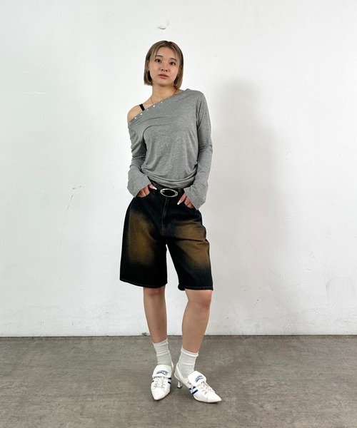 「WHO'S WHO gallery」 デニムハーフパンツ FREE ネイビー レディース_画像6