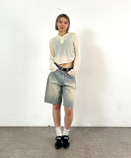 「WHO'S WHO gallery」 デニムハーフパンツ FREE ネイビー レディース_画像9