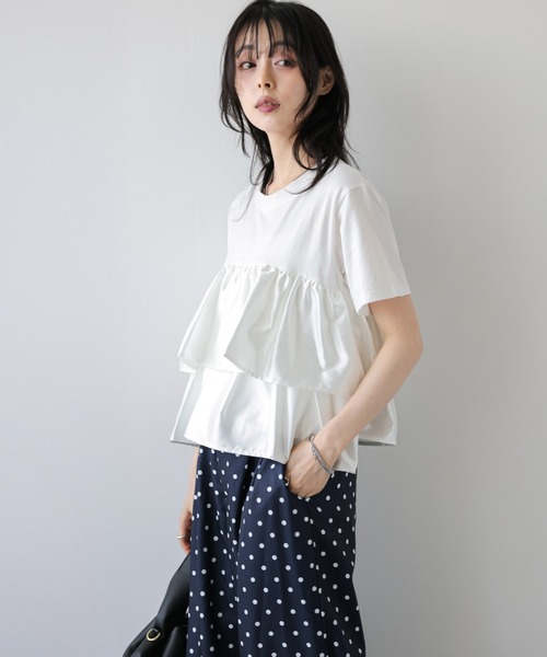 セットアップ 夏 フリル×ドットパンツセットアップ レディース
