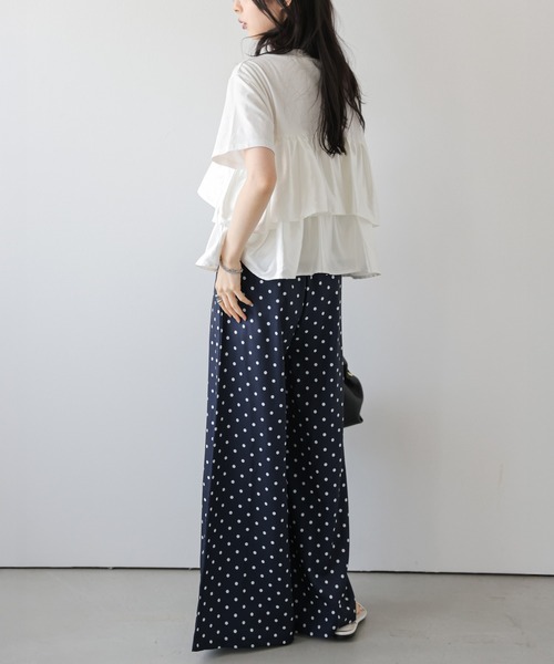 セットアップ 夏 フリル×ドットパンツセットアップ レディース