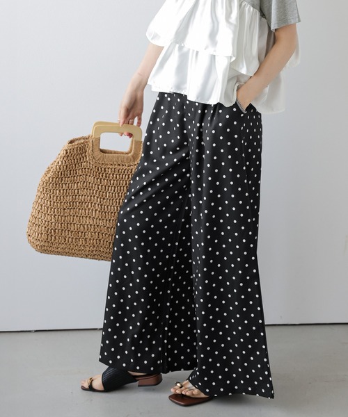 セットアップ 夏 フリル×ドットパンツセットアップ レディース