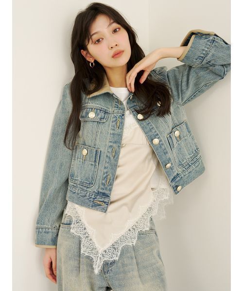 LILY BROWN（リリーブラウン） デニムジャケット gジャン レザートリム 