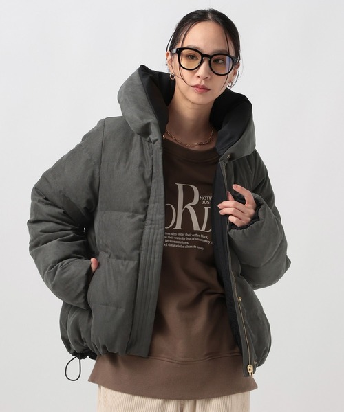 リバーシブルコーデュロイダウン BAYFLOW ベイフロー チャコール Sサイズ BAYFLOW（ベイフロー） ダウンコート ダウンジャケット 「裏側撥水加工