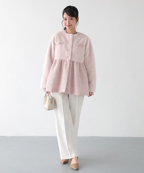 Fit more（フィットモア） ジャケット ノーカラージャケット ツイード