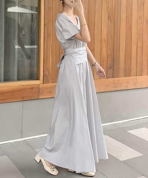 H1072◾️ケービーエフ　リネン混マキシ丈ワンピース　ウエストリボン FREE STYLISTS ワンピース ウエストリボン2WAYマキシ丈