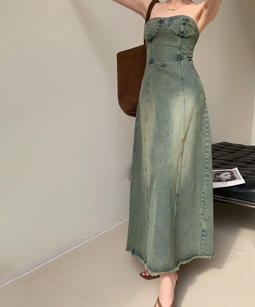 【2025SS/完売】DENIMベアトップワンピース ワンピース ベアトップデニムワンピース : ZOZOTOWN Yahoo!店