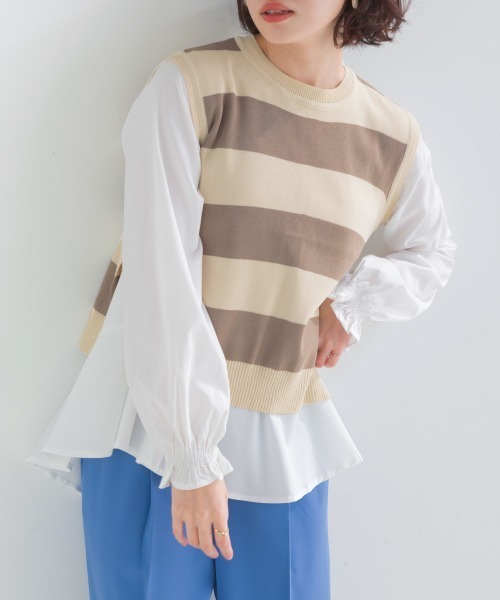 ブラウス シャツ ニットベストセットブラウス レディース