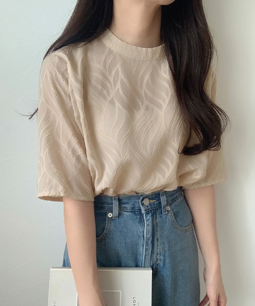 LAUIR ブラウス シャツ シアージャガードハイネックブラウス