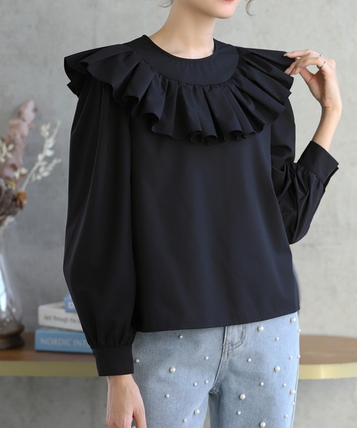 ブラウス シャツ stand collar over size blouse(スタンドカラーオーバーサイズブラウス) レディース SERACE】Oversize side cord sheer shirt / オーバーサイズ