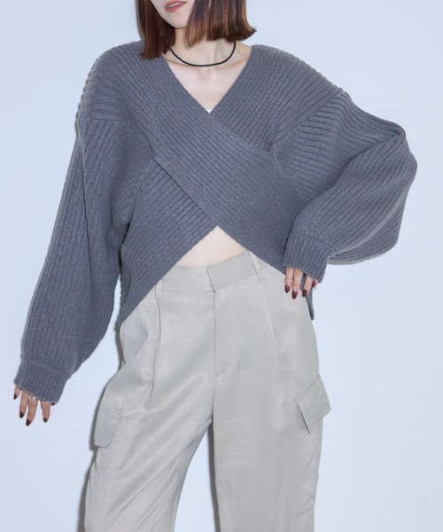 ニット セーター 2WAYクロスニット レディース rectangle ニット セーター 2wayクロスデザインニットトップス