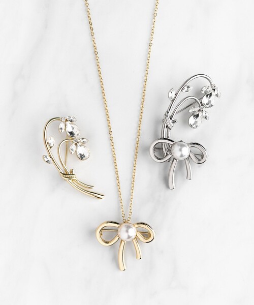 国内配送★TOCCA★リング＆フラワーモチーフ ブローチネックレス TOCCA ブローチ RIBBON＆FLOWER BROOCH NECKLACE 2セット