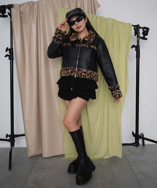 dispark ムートンコート ボアコート DISPARK/レオパード切替フェイク