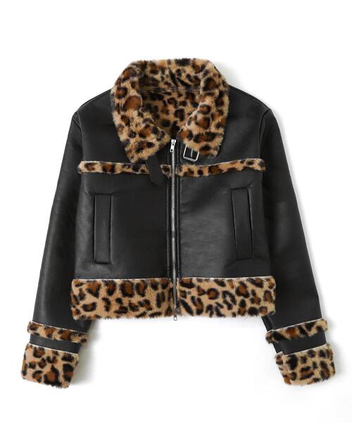 dispark ムートンコート ボアコート DISPARK/レオパード切替フェイク