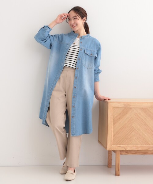 美品 群言堂 シャツワンピース リネン 藍染 23年 体型カバー 洗える 日本製 ワンピース | 石見銀山 群言堂オンラインストア