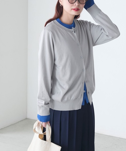 BONLECILL カーディガン 配色レイヤードニットカーディガン