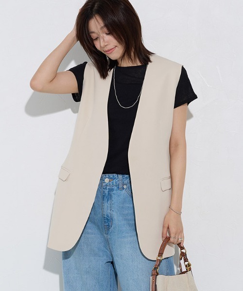 ノコプリーツ ジレ ベスト SLIM TAPERED】【春夏】ジレ(ベスト)/ネイビー×ウィンドペン/4S