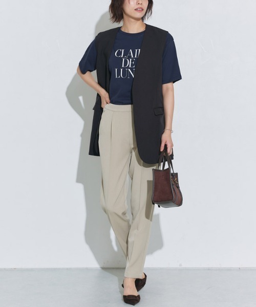 Pierrot（ピエロ） ベスト ジレ ベルト付きノーカラージレ レディース