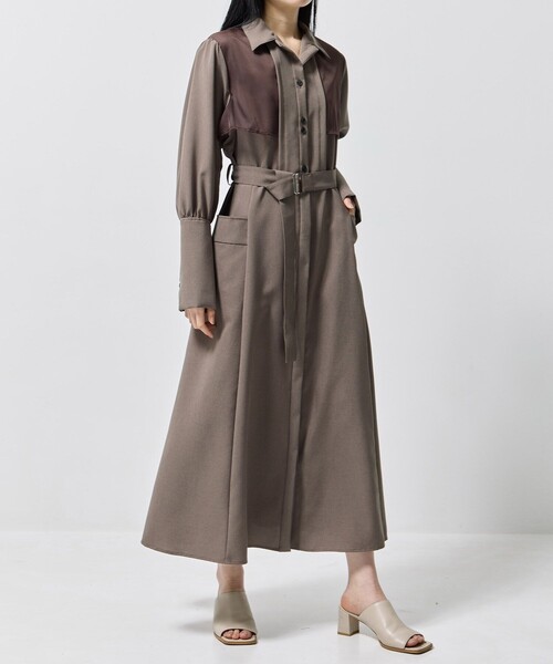 ユナイテッドトウキョウ　アシメ2枚襟　サイドプリーツ　ロングシャツワンピース ユナイテッドトウキョウ アシメサイドプリーツ ロングシャツワンピース
