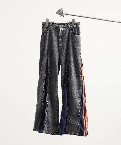 リメイクデニム　4zipデニム　デニム＆ジャージ　ワイドデニム　ブラックデニム リメイクデニム 4zipデニム デニム＆ジャージ ワイドデニム