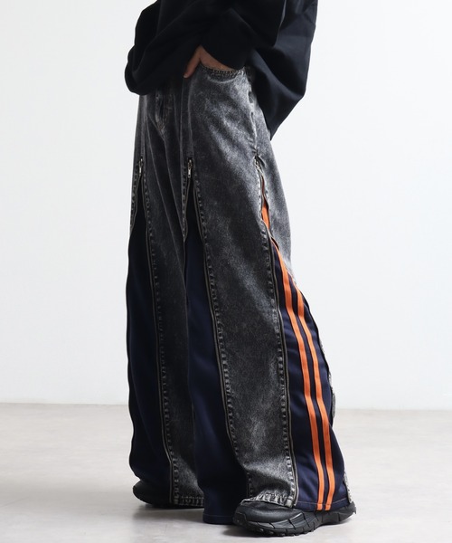 ジーンズ ジップアップリメイクライク ジャージ×デニムパンツ