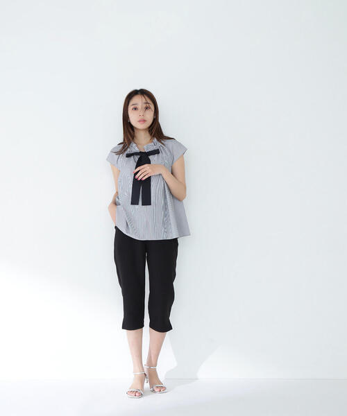 ブラウス シャツ フレンチスリーブグログランリボンブラウス レディース NATURAL BEAUTY BASIC ブラウス シャツ フレンチスリーブ
