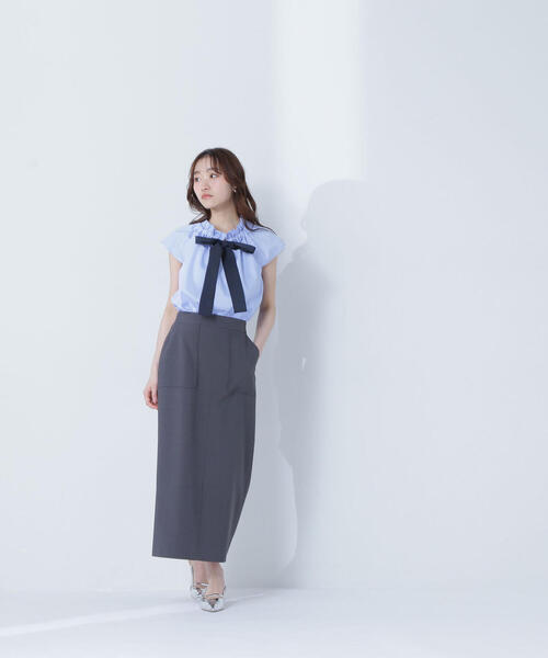 ブラウス シャツ フレンチスリーブグログランリボンブラウス レディース NATURAL BEAUTY BASIC ブラウス シャツ フレンチスリーブ